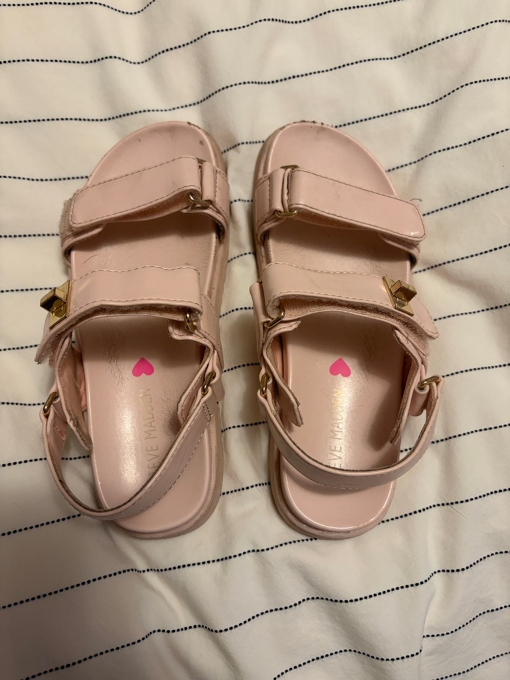 Steve Madden Girls' Blush Pink Strappy Sandals with Gold Accents